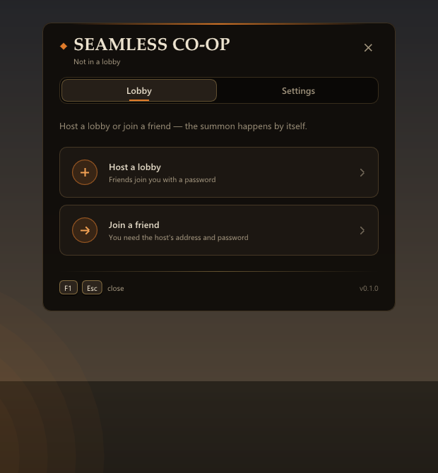 The co-op menu: host a lobby or join a friend